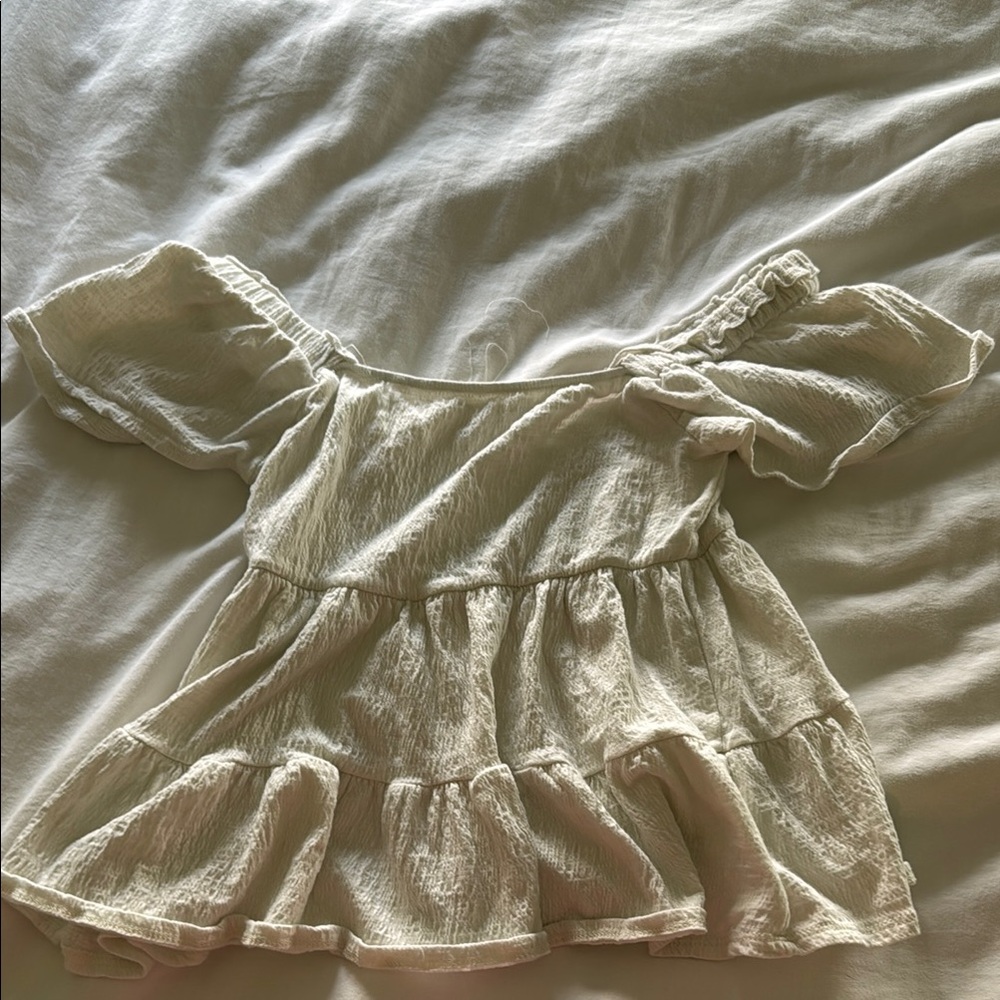 Altar'd State Cream Peasant Blouse with Puff Sleeves